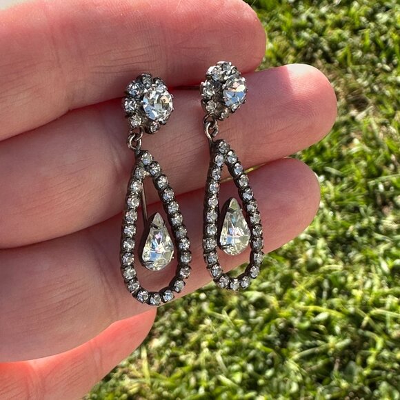 Vintage Rhinestone Dangle Earrings for Pierced Ears Silver Tone - Picture 2 of 10